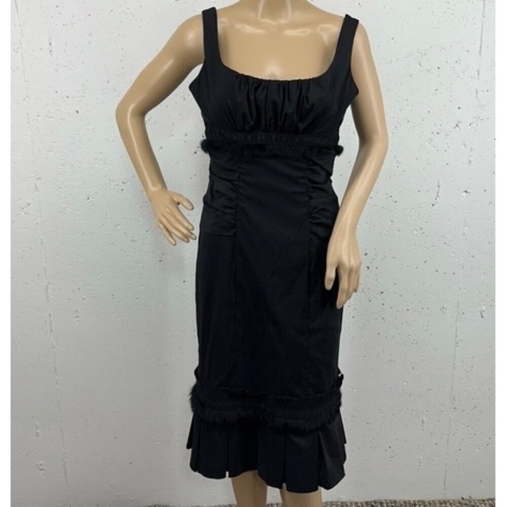 Donna Ricco Women’s size 6 Black Ruched Sleeveless Rabbit Fur Trim Dress
